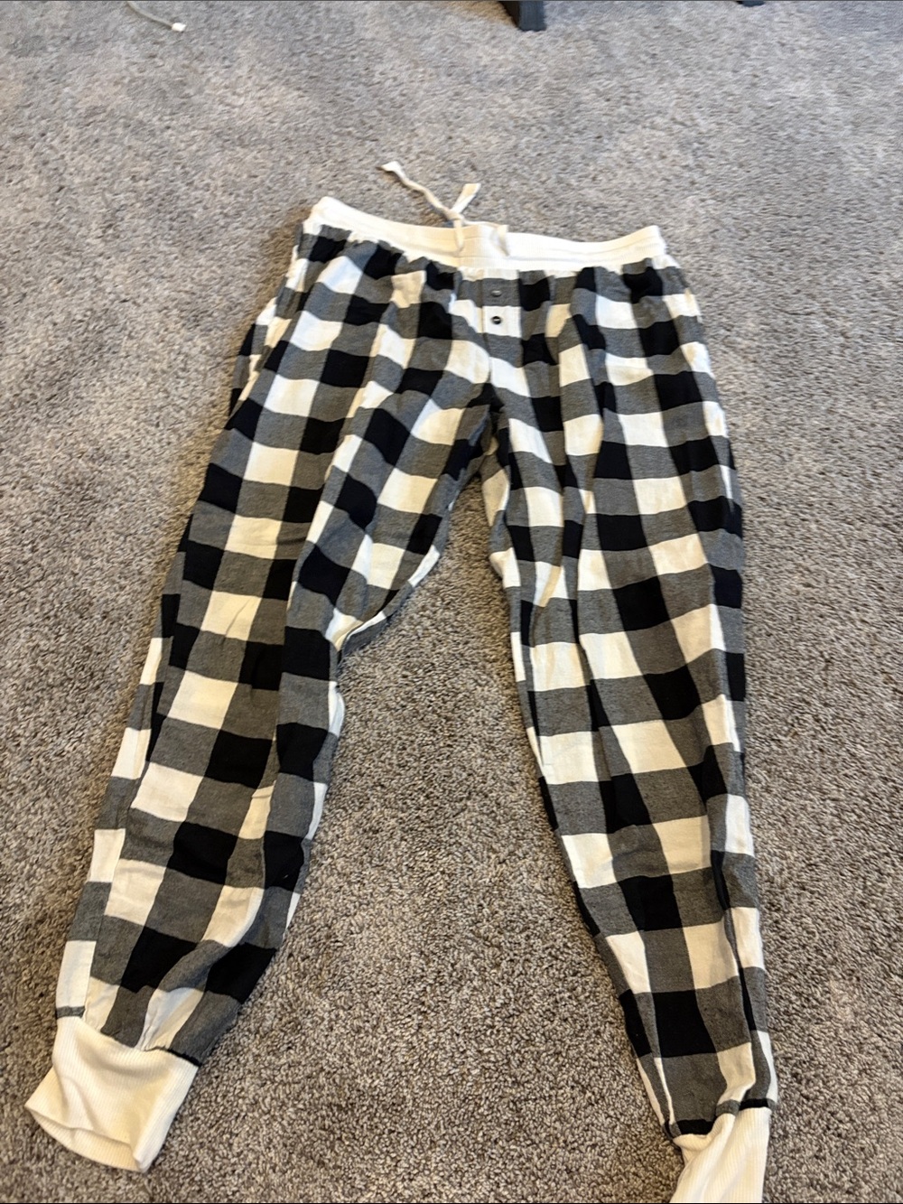 stars above Black and White Buffalo Plaid Ankle Joggers
